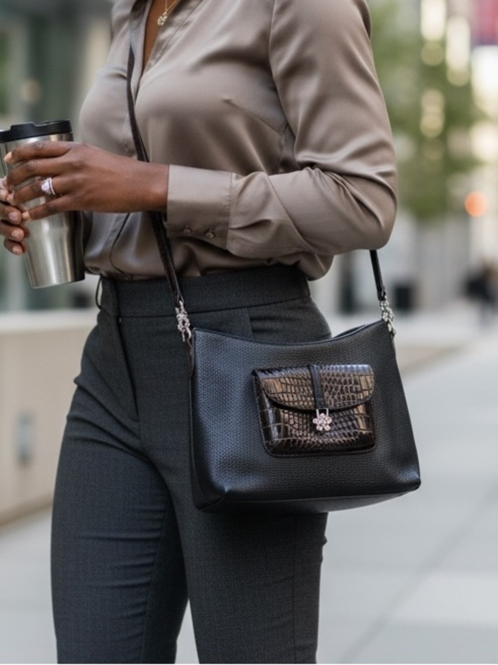 Brighton Black Leather Shoulder Bag